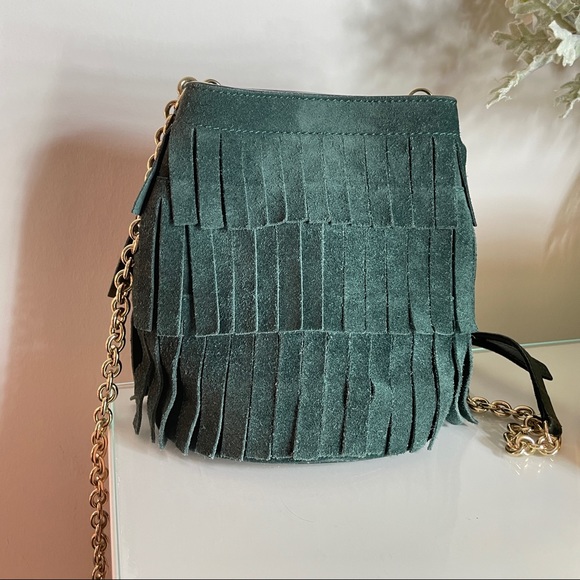 BURBERRY Suede Fringe Mini Bucket Crossbody Bag - Picture 2 of 9